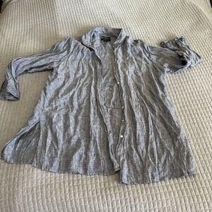 Tahari 100% Linen Collared Long Roll Sleeve Button-Up Shirt Gray Women’s 2X Plus